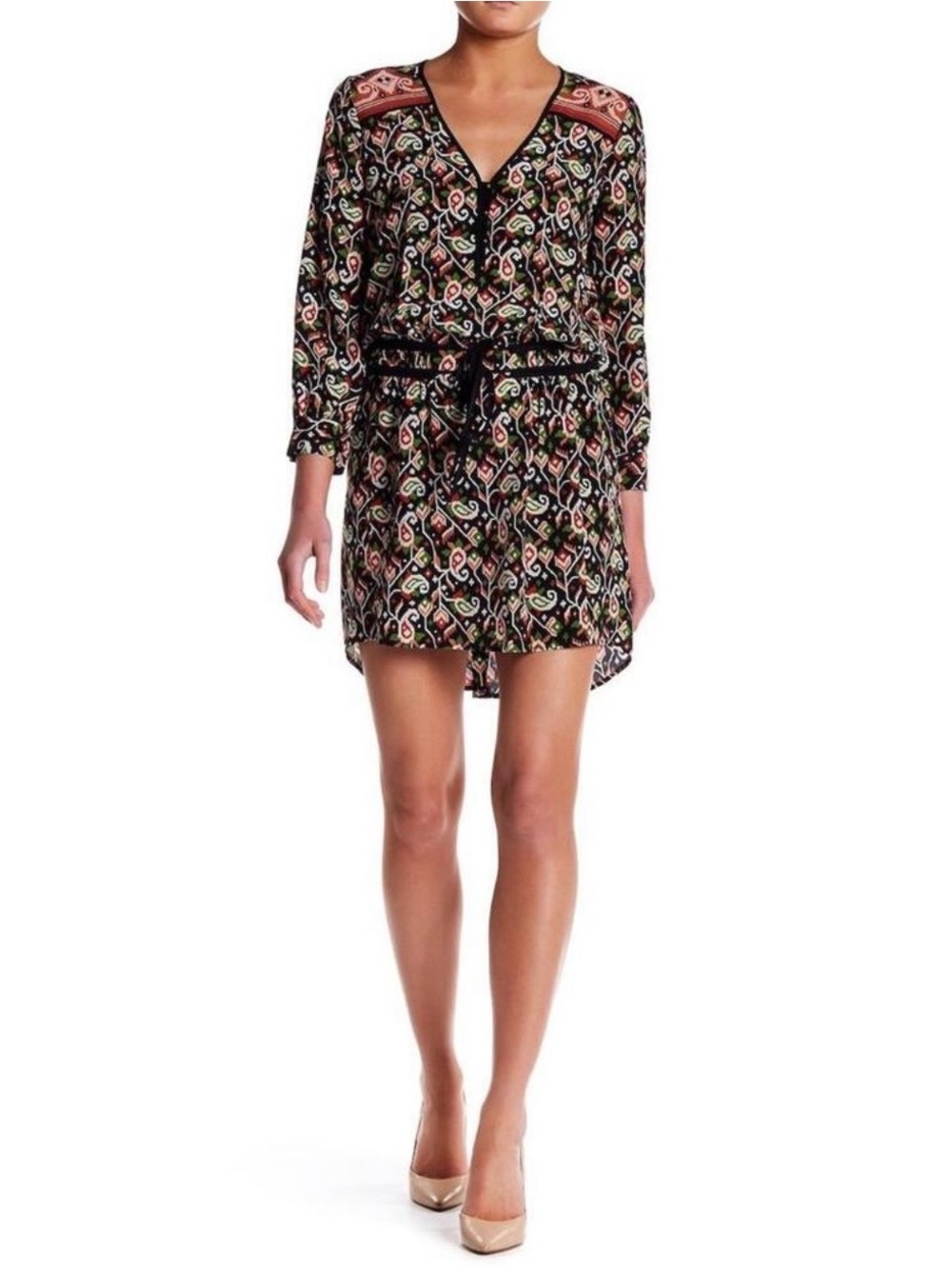 Veronica Beard Tie Front Silk Venice Mini Shirt Dress Size 6
